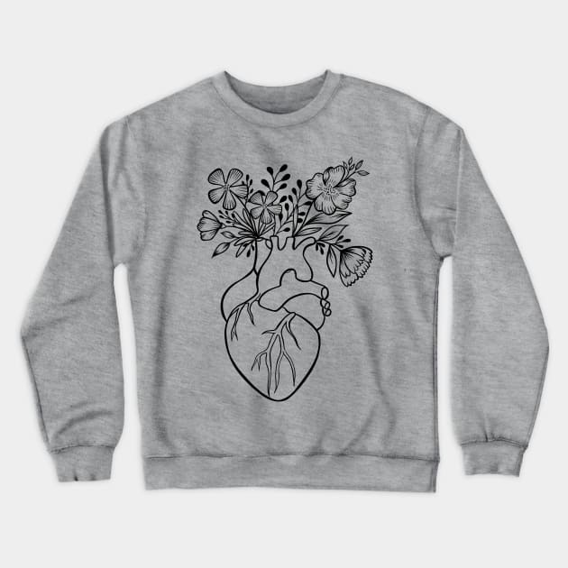 Floral Human Heart Anatomy | Line Art Crewneck Sweatshirt by Lizzamour